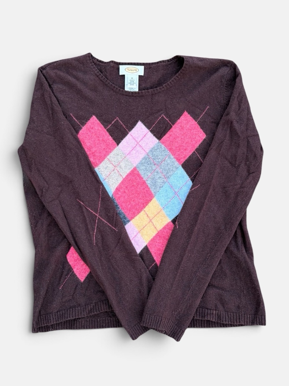 Talbots Chocolate Brown Argyle Angora Cashmere Blend Sweater Size M